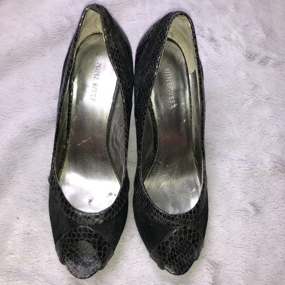 Nine West Snakeskin and Suede Open Toe Pump - Picture 6 of 11